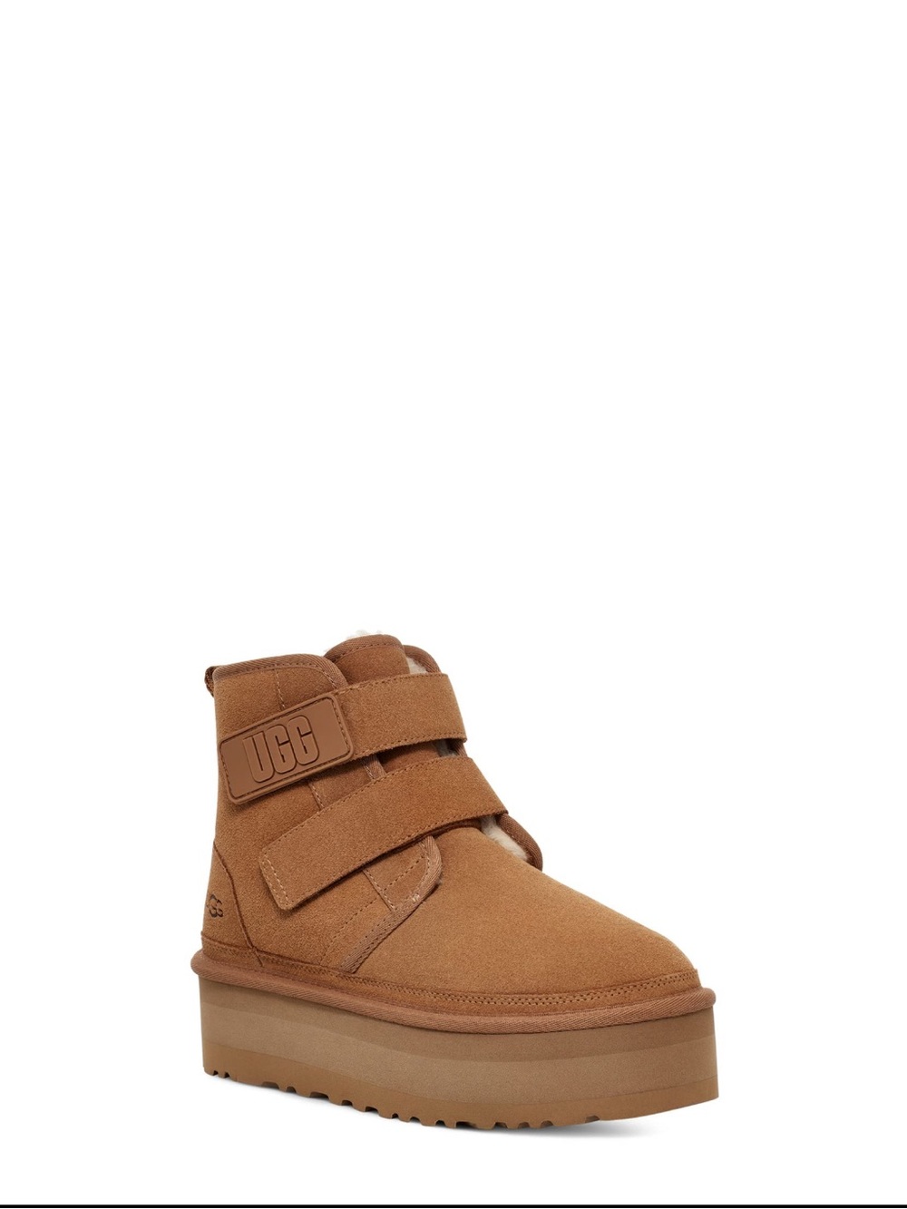 UGG Chestnut Suede Platform Ankle Boots with Hook-and-Loop Straps